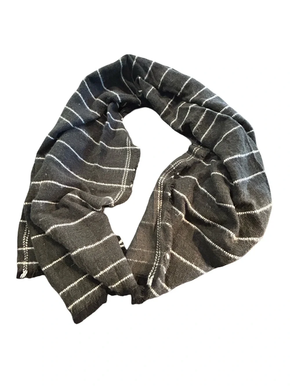 Zara Accessories Charcoal Gray Striped Blanket Scarf Fringe Trim 200x95cm